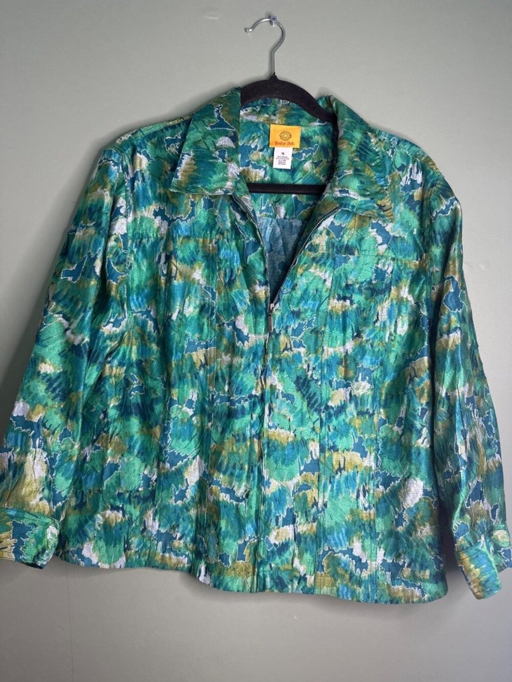 Ruby Rd Women's Size 16 Blazer Blouse Blue Green Watercolor Linen Blend office